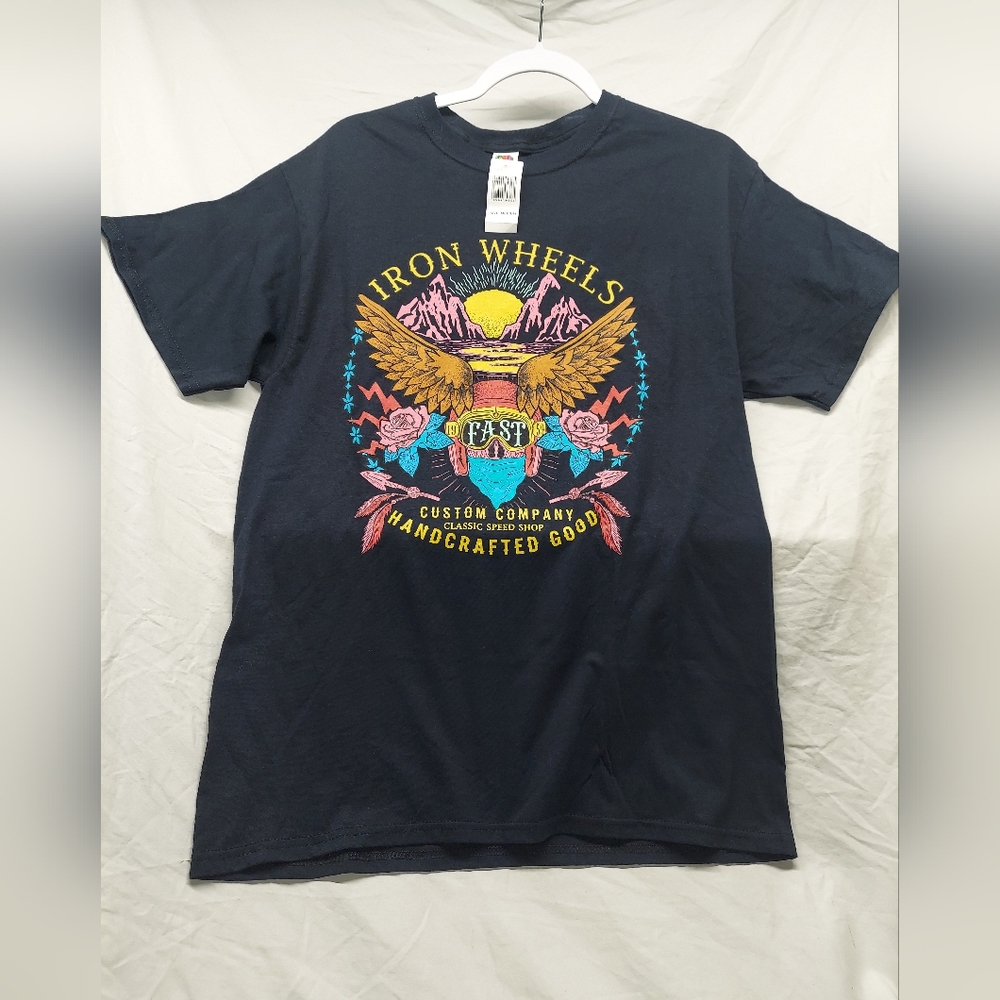 Iron Wheels Custom Company Graphic Black T-Shirt Men’s Medium Harley Y2K NWT
